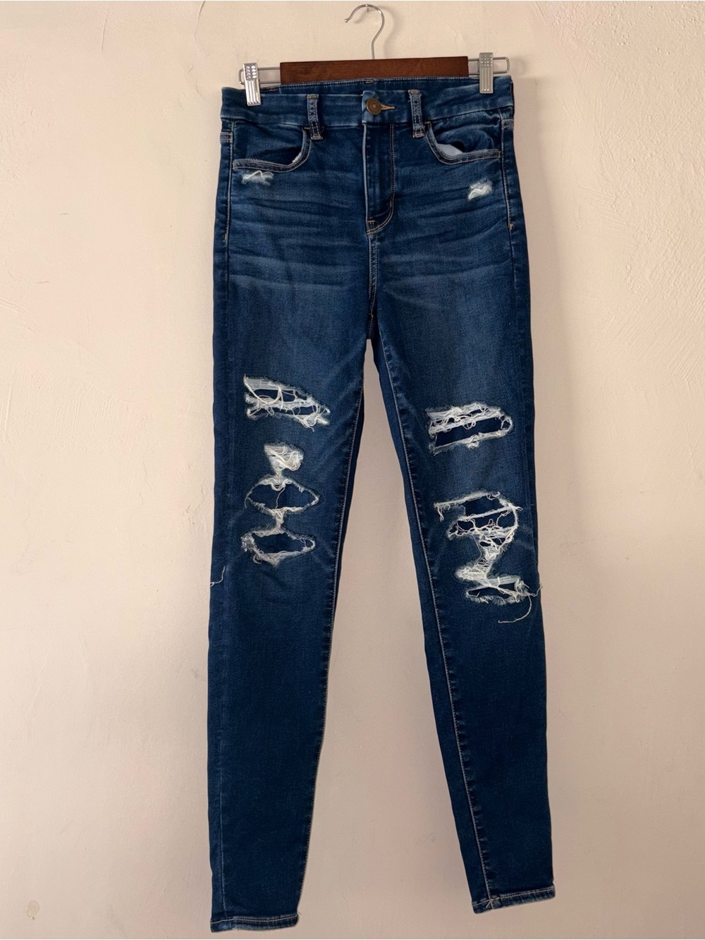 American Eagle Ne(x)t Level Stretch Curvy Hi-Rise Jegging 4 Distressed Dark Wash